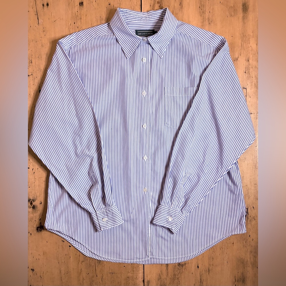 J. McLaughlin Women’s Blue and White Pinstripe Button Down Shirt US 14